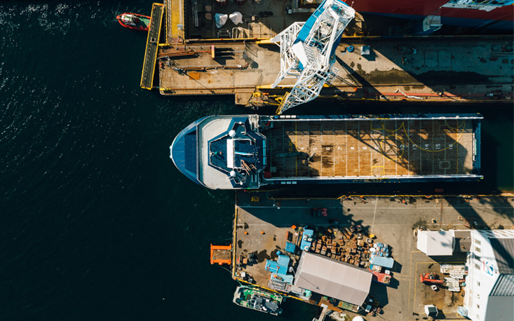 docking of a ship seen from above